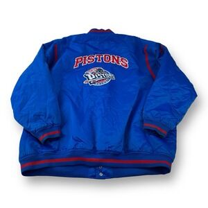 Vintage G-III Carl Banks Detroit Pistons Snap Up Jacket 4XL Blue & Red